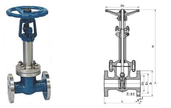 低溫閘閥DZ40Y結(jié)構(gòu)圖