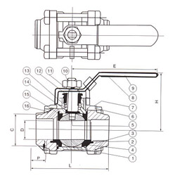 三片式焊接球閥結(jié)構(gòu)圖